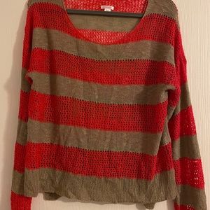 Xhilaration Red and Tan Striped Sweater